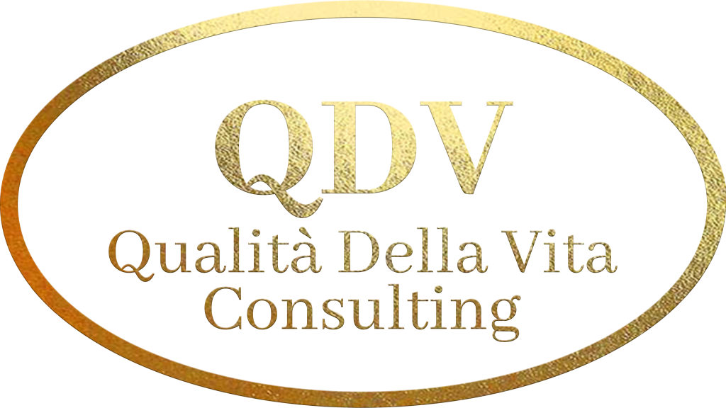 Logotyp för QDV Consulting som visar texten QDV Qualità Della Vita Consulting i en guldcirkel